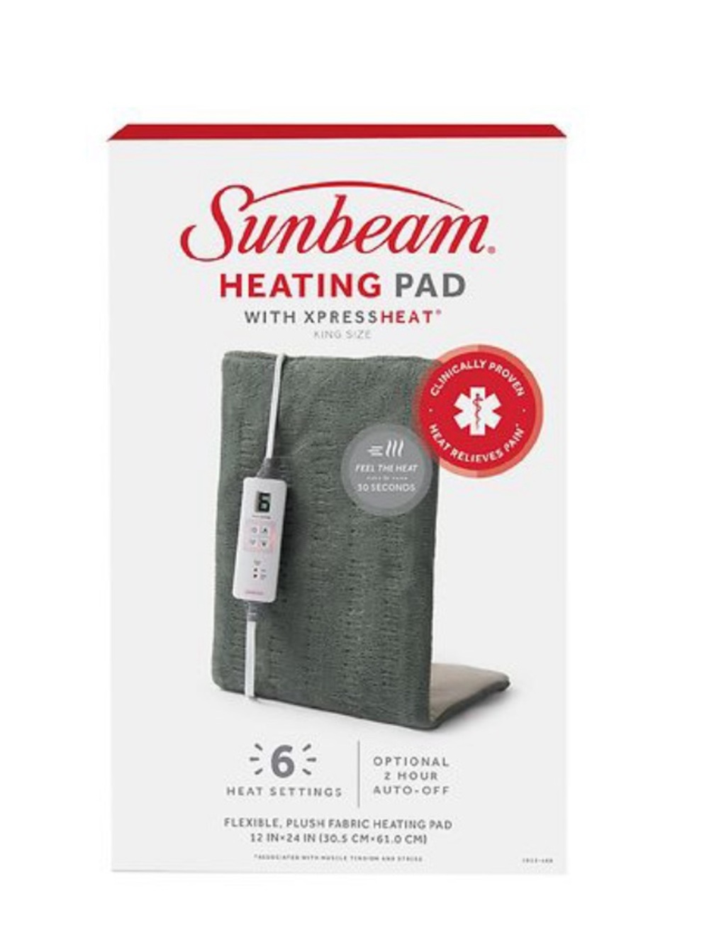 Sunbeam Gray Plush Heating Pad with XpressHeat Controller